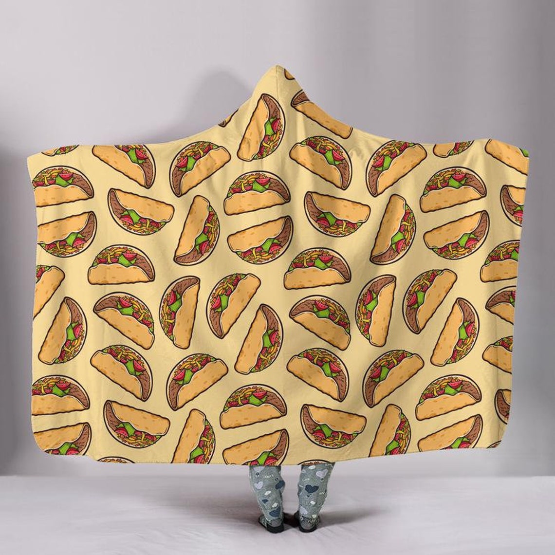 Taco Print Hooded Blanket Tacos Sherpa Blanket Etsy
