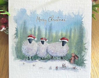 Sheep Christmas Card, watercolour christmas sheep, cute woodland christmas card, holiday greeting card