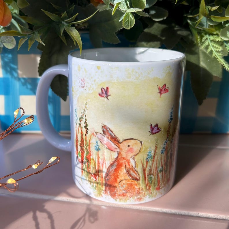 Cute Bunny Mug Rabbit Coffee Mug Watercolour Bunny Cup Rabbit Lover 