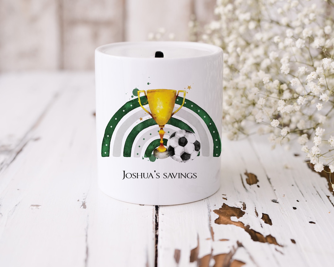 Personalised Football Money Box, Ceramic Money Box, Football Gift
