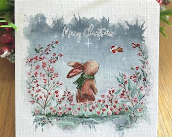 Watercolour Christmas Card, Christmas Greeting Card, Handmade Festive Card, Elegant Holiday Card