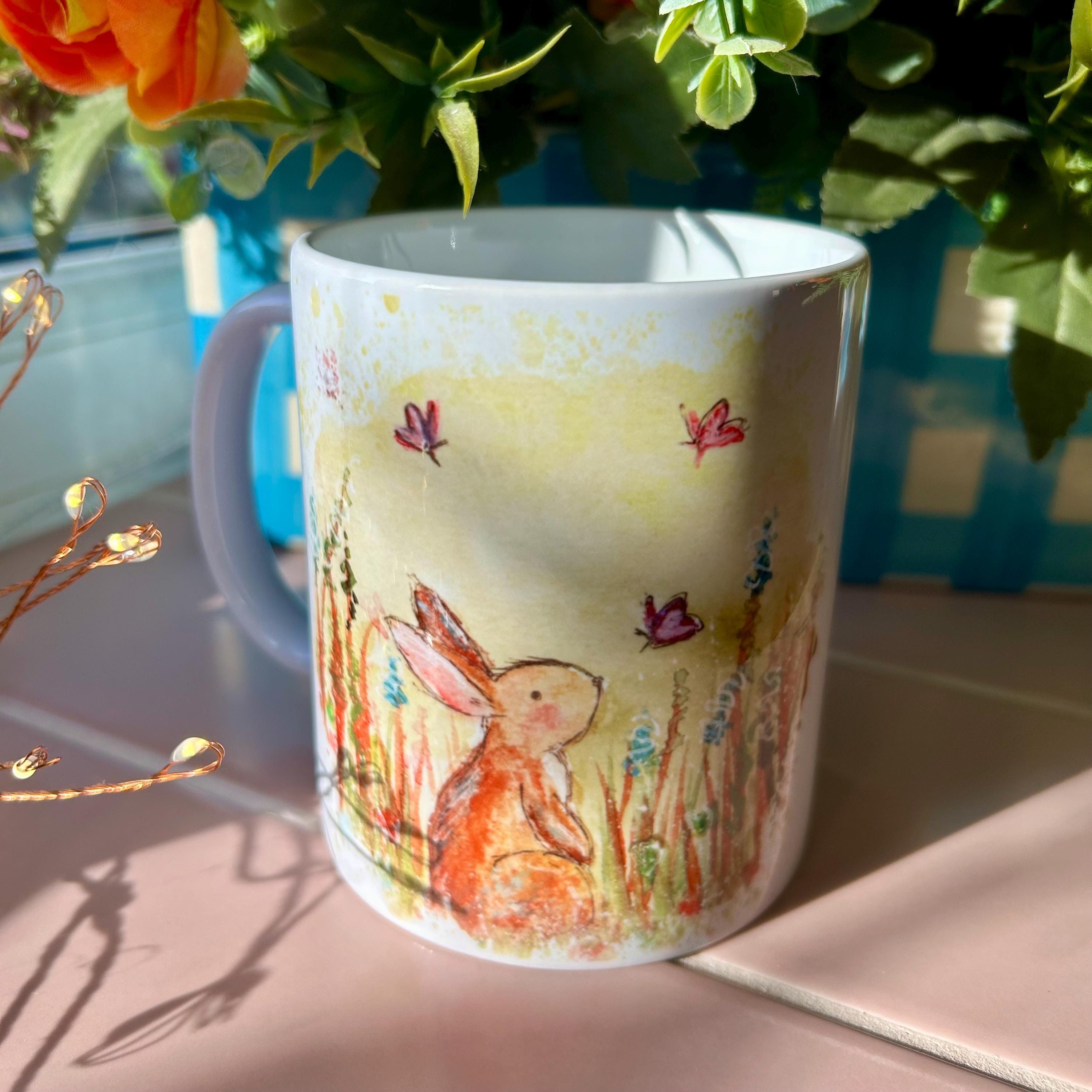 Cute Bunny Mug, Rabbit Coffee Mug, Watercolour Bunny Cup, Rabbit Lover ...