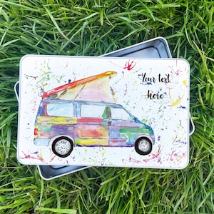 Personalised storage tin, personalised campervan gift, Bongo tin, self care gift box, sweet tin with lid, gift for her, birthday gift