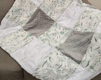 Nursery Blanket. Receiving Blanket. Crib Blanket. Adult Blanket. Green Hide Leafs Nursery Blanket.  Green Hide Blanket. Minky Blanket