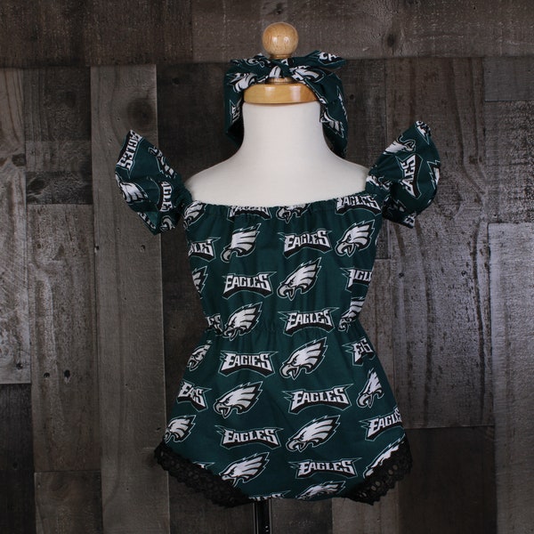 Baby Girl Rompers. Philadelphia Eagles Baby Romper. Eagles Romper. Eagles Baby Romper. Baby Rompers. Girl Rompers. 100% Cotton.