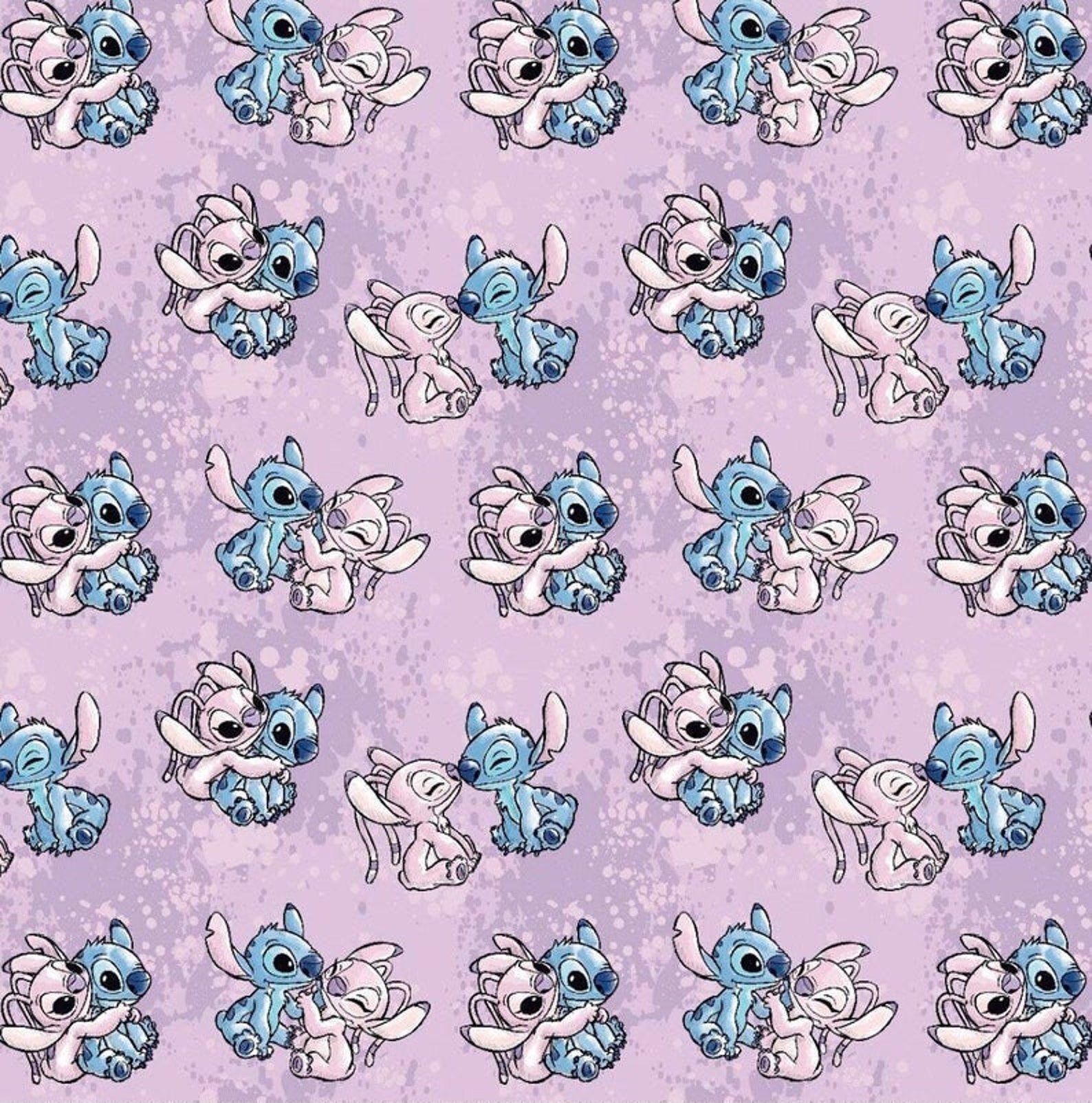 Disney Stitch and Angel Watercolor Fabric. Stitch Fabric. Etsy