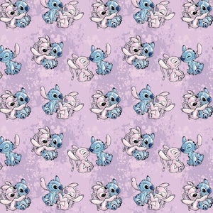 Disney Stitch and Angel Watercolor Fabric. Stitch Fabric. Disney Fabric. 100% Cotton Fabric