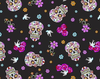 Flokoric Skulls Fabric. Tela de calaveras. Tela Flokoric. Cráneos flokoricos. 100% tela de algodón * Envío el mismo día *