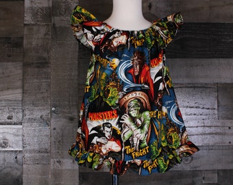 Baby Girl Dresses. Hollywood Monsters Dress. Hollywood Monsters. Short Sleeve Dresses. Girl Dresses. 100% Cotton.