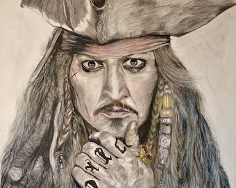 ジャック・スパロウのアート作品 – オリジナル手描き鉛筆画（A3サイズ