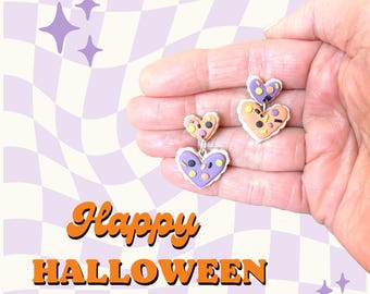 Heart shaped earrings, Polymer clay cookies, Handmade cookie earrings, Cute food earrings, Cookie inspired earrings, Playful fashion, Clay