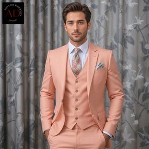 Peach Three Piece Suits - Special Men Suit Wedding - Groom Wear Suits - Formal Fashion Prom Party Bespoke Suits