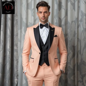 Men&#39;s Suits Peach Tuxedo Elegant Stylish Piece 3 Piece Set Suit For Men - Wedding Attire Tailored Prom Party Suit