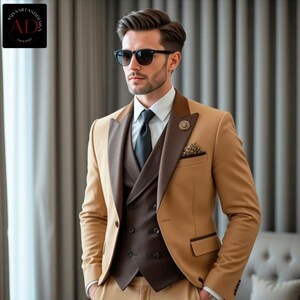 Brown Three Piece Suit - Brown Tuxedo Suit - Suit For Groom - Wedding Wear Suit - Men Suit And Jacket - Tuxedo Groom Suit