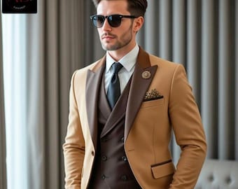 ブラウンタキシード｜メンズ3ピーススーツ、結婚式の新郎用 - Etsy 日本