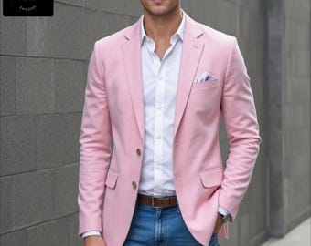 Blazer masculino de linho rosa: jaqueta slim fit para noivo