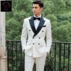 2 Piece Double Breasted White Suit Men Tuxedo Suits - Wedding Wear - Suit For Groom - Party Wear Suit - Gift For Men - Slim Fit Elegant Suit