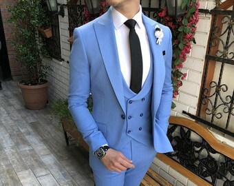 light blue wedding suit