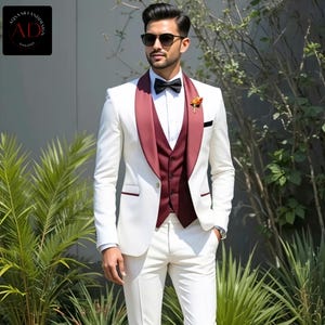 White 3 Piece Tuxedo Suit For Men Wedding Wear Slim Fit Suits - Tuxedo Groom Suits - Gift For Men Prom Party Bespoke Suit