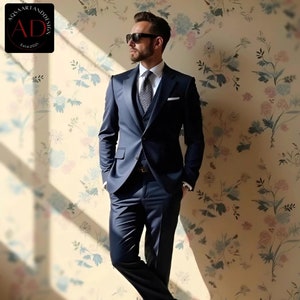 Men blue suit stylish three piece blue suit men suit for wedding gift for men slim fit elegant suits