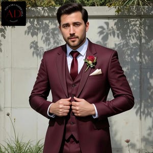 3 Piece Suit For Groom - Burgundy Suits - Men Suit - Wedding Wear - Formal Suits - Gift For Men - Suit For Prom - Slim Fit Bespoke Suits