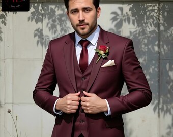 メンズスーツ メンズ バーガンディ フォーマル ファッション スリム