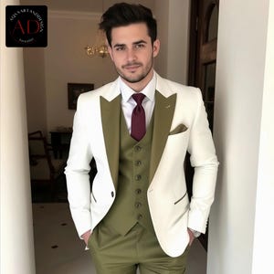 ダークグリーンのメンズスーツ - エレガントなスリーピースの結婚式用