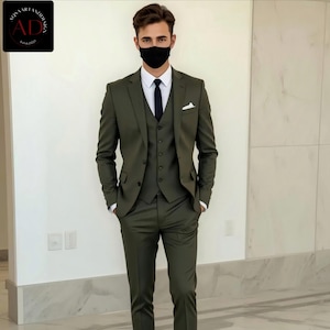 Classic - Slim Fit Olive Green Men Suit - Stylish Men - Wedding Wear Suit - Engagement And Formal Wear Suit&#39;s - 3 Piece Suit For Groom