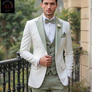 メンズダークグリーンスーツ：スリーピースウェディングプロム