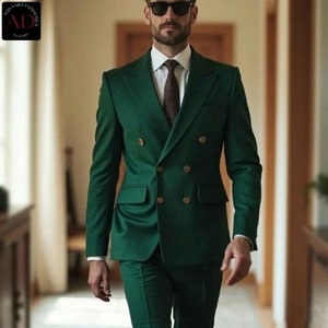 Green 2 Piece Suit - Double Breasted Green Suit - Men Suit Wedding - Formal And Groom Wear Suit - Business Men Bespoke Suits