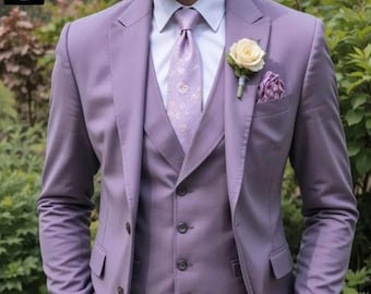 Traje morado - Traje de boda de tres piezas de corte entallado para hombre