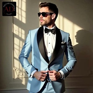 Men blue suit tuxedo suit for men one button shawl lapel slim fit 3piece wedding groom suits