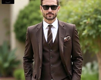 スリーピーススーツ タキシード ブラウン ブラウンタキシード｜メンズ3ピーススーツ、結婚式の新郎用 - Etsy 日本