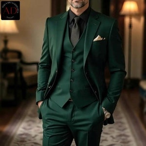 メンズダークグリーンスーツ：エレガントな3ピースウェディングスーツ