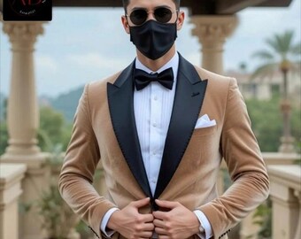 Blazer de esmoquin de terciopelo marrón: abrigo de boda de un solo botón y corte entallado