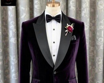 Blazer de esmoquin de terciopelo morado para hombre: elegante chaqueta para fiesta de boda