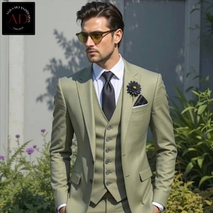 Formal Men Green Suits - 3 Piece Suit&#39;s - Wedding Wear - Groom Suits - Engagement Party Suit - Gift For Men - Olive Green Bespoke Suits