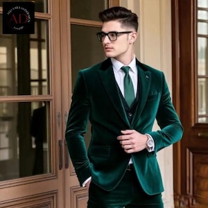 Men Suit Green - Green Velvet Suits - 3 Piece Classic Suits - Formal Suit Men - Suit For Groom - Wedding Party Wear - Slim Fit Bespoke Suit