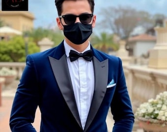 Blazer de esmoquin de terciopelo azul: chaqueta de fiesta de boda para hombre