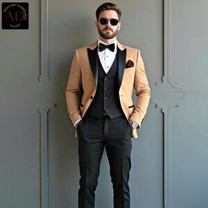 Herenkostuum Smokingkostuum - Herenpak bruin en zwart pak - Driedelig herenkostuum - Bruiloft bruidegom Schoolbal Feestkleding Formeel elegant herenkostuum