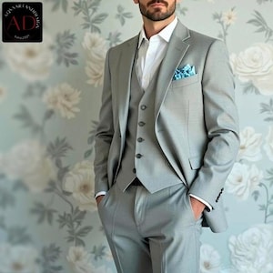 Herenpak grijs - driedelig herenkostuum - herenkostuum bruiloft bruidegomkleding - Pakken voor bedrijfsfeest - elegante formele stijl maatpakken