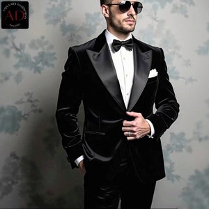 Men&#39;s Suits Black - Men Suit Velvet Tuxedo - Men Suit Elegant 2 Piece - Wedding Party Groom Prom Dinner Formal Event Suit