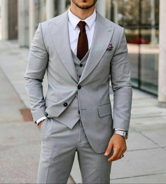 Grau dreiteiliger Anzug für Männer Slim Fit Business Herren - Etsy.de