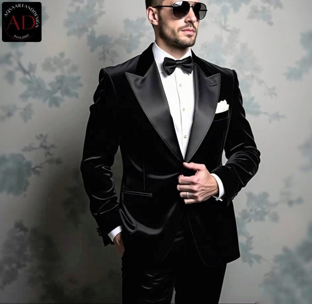 Men's Black Velvet 2 Piece Tuxedo Slim Fit Shawl Lapel velour main image 0