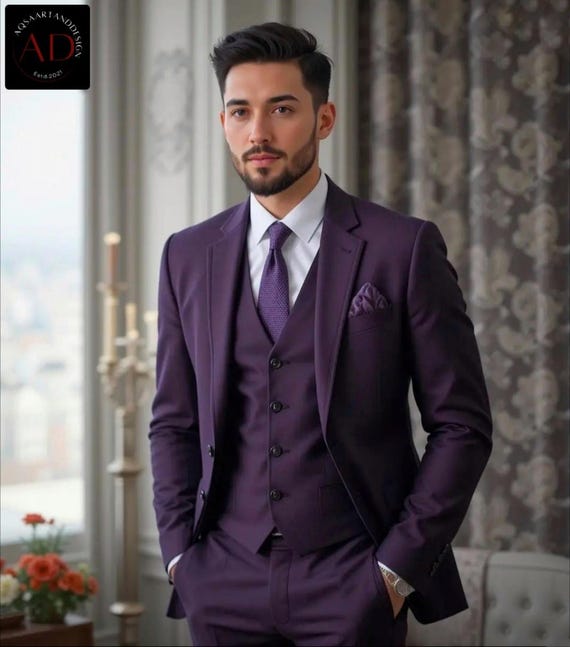 Traje morado de piezas Traje de boda para hombre Traje para