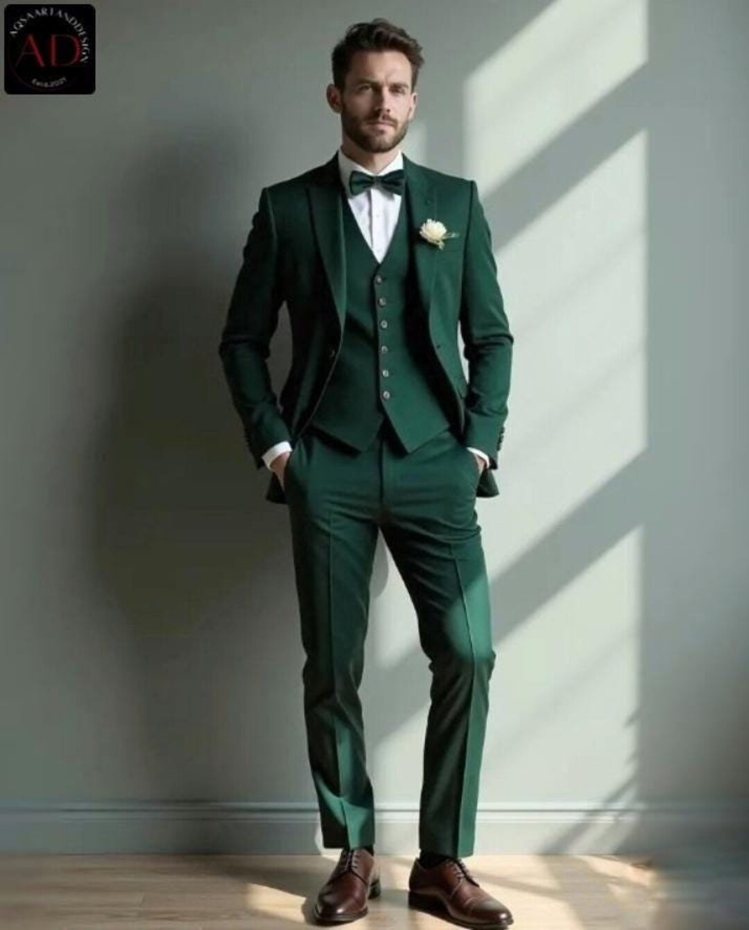 Mens Suit Green ~ Black main image 0