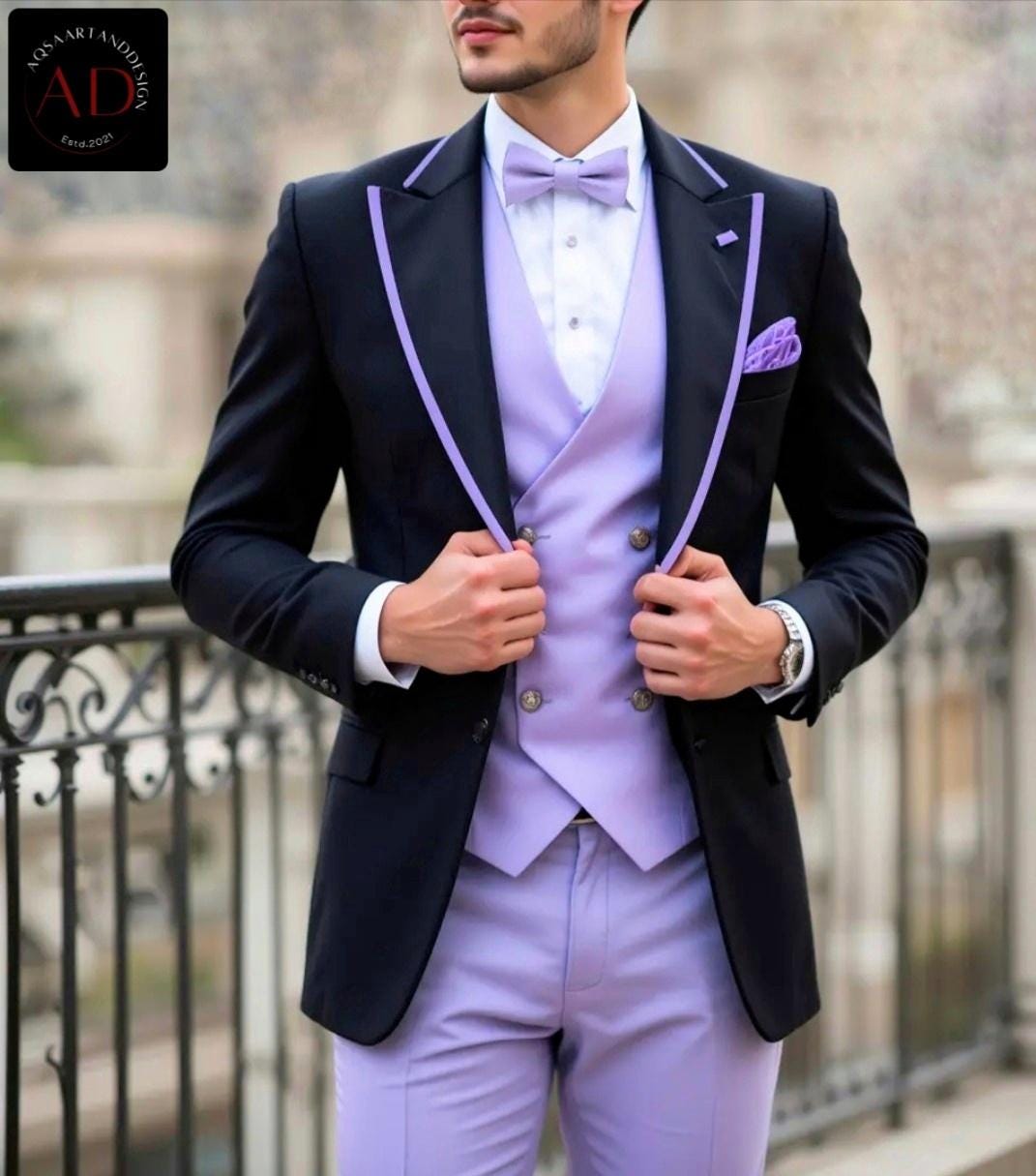 Black and Purple Men's Suit – Slim Fit Elegant Tuxedo, Groom Wear - Etsy, image size:1071x1215