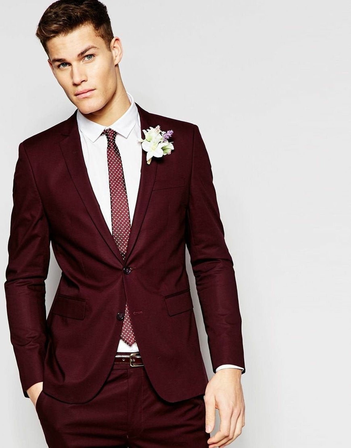 Men Burgundy Suit Wedding Suit Groom Wear Suit Party Wear 2 image 1