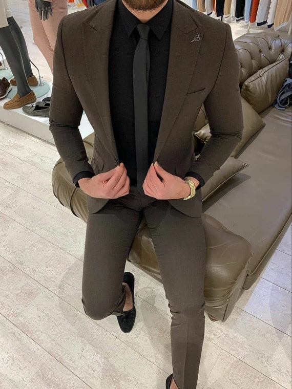 Men Suits Brown 3 Piece Slim Fit Men Stylish Suit Groom Wedding Suit Men Clothing Suit for Men Elegant Men Suit Man Wedding Suit 42 / 38