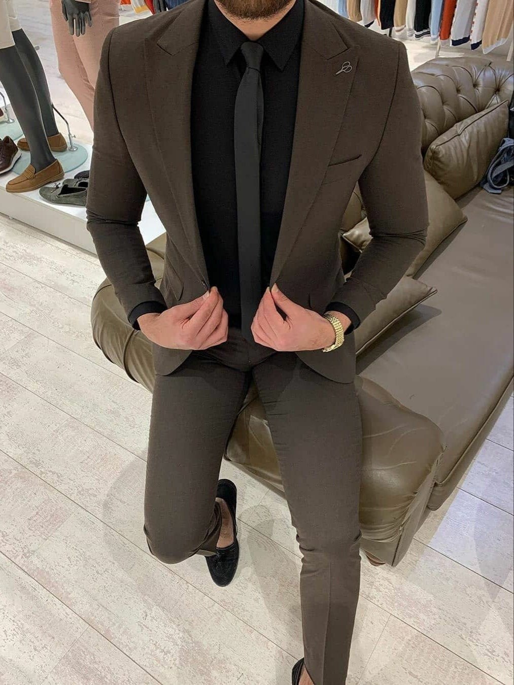 Men Suits 2 Piece Dark Brown Suit Men 